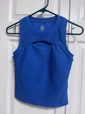 Women’s Royal Blue Ribbed Cutout Tank Top Move Theology yoga workout small